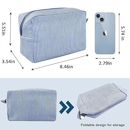 Striped High-quality Makeup Bag